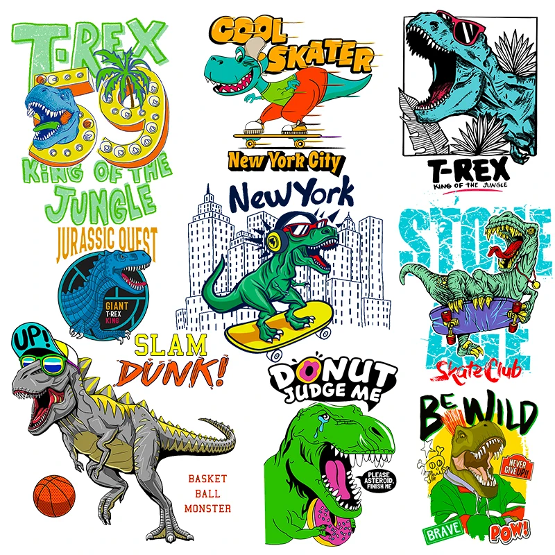 Мультяшные нашивки с динозавром термотрансферные рисунком животного на одежду в