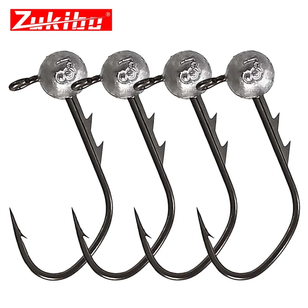 Zukibo Backstab Jig Heads Long Shank Round Ball Hook High Carbon Steel Soft Lure 10pcs