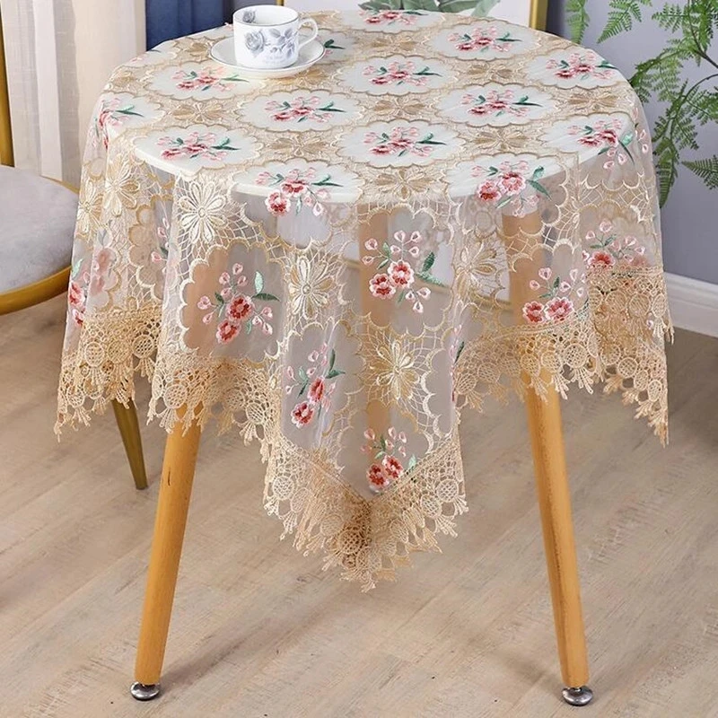 

Hot Embroidery Lace Tablecloth Gold Table Cloth Modern Coffee Table Cover Dinning Placemat Birthday Party Luxury Tablecloth ZA25