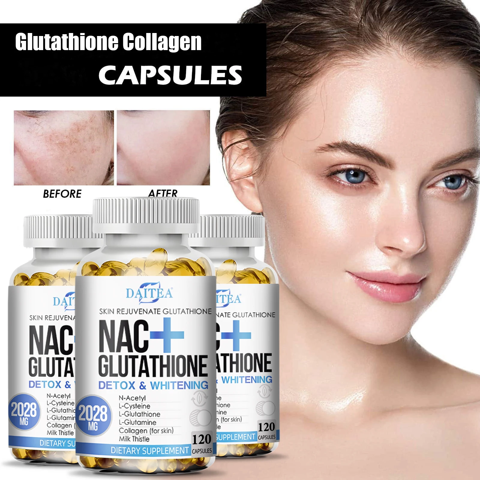 

Daitea NAC + Glutathione Collagen Supplement - Easy to Absorb - Skin Health - Antioxidants, 2028mg, Non-GMO