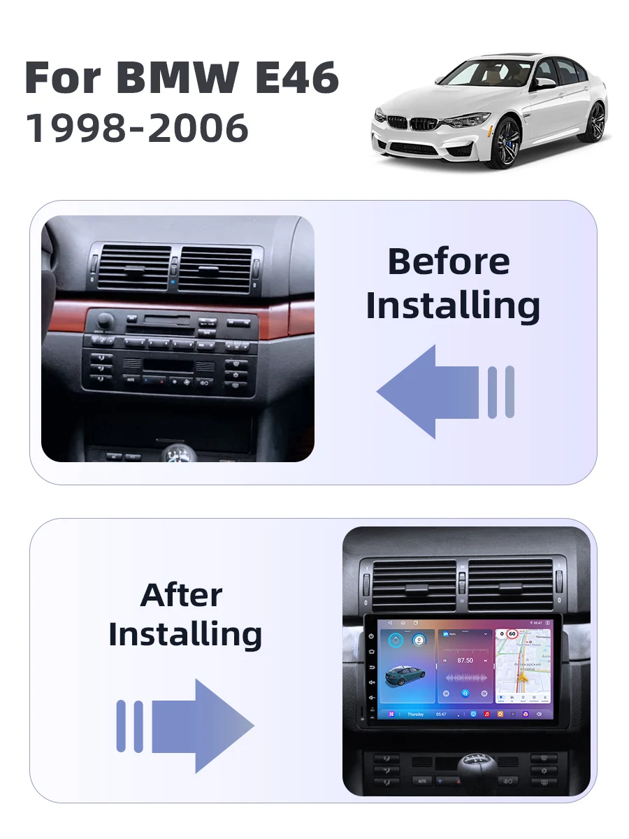 8-Kern UIS 7865 Android 14 Radio für BMW E46 M3 318/320/325/330/335 CarPlay Android Auto 4G Auto-Multimedia-GPS 2din Autoradio – Detail 1
