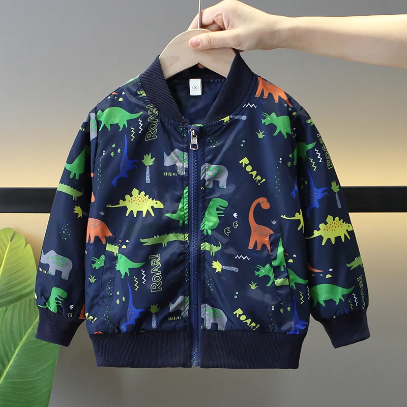 Boys Jackets Spring Autumn Kids Zipper Thin Windbreaker Coat Casual Cartoon Dinosaur Baby Outerwear Children Clothes 2-8 Years kids jackets