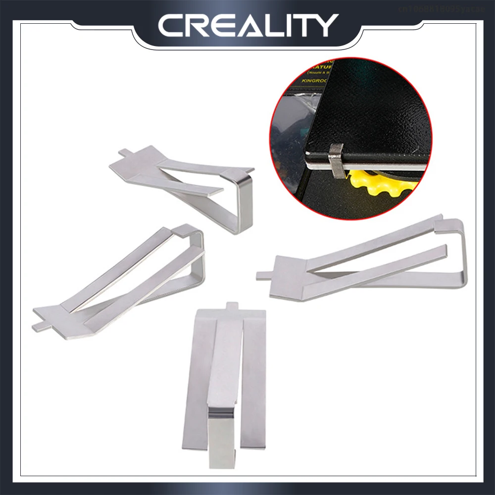 Creality 스테인리스 스틸 유리 가열 침대 클립 클램프 홀더, 3D 프린터 부품, Ender 3 V2 Ender3 Pro CR-10S 가열 침대 클립, 4PCs
