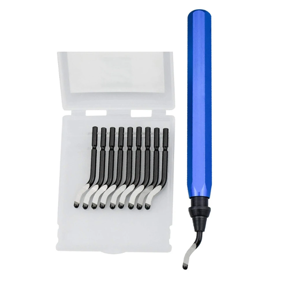 Rb1000 Handle Deburring Remover Trimming Scraper Edge Deburring Head Cutters Set Rotary Deburr Blade Tool For Aluminum Rubber deburring external chamfer tool high hardness carbide burr blade metal trimming drill bit internal steel copper screw