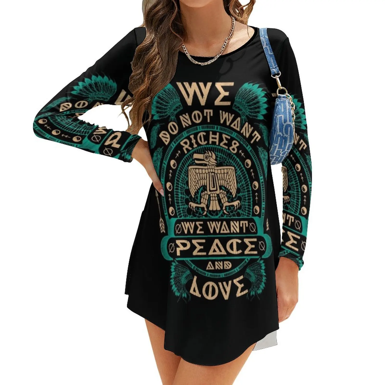 

NATIVE AMERICAN WE DO NOT WANT RICHES WE WANT PEACE AND LOVE Long-Sleeve Dress womens clothing summer dress woman 2024