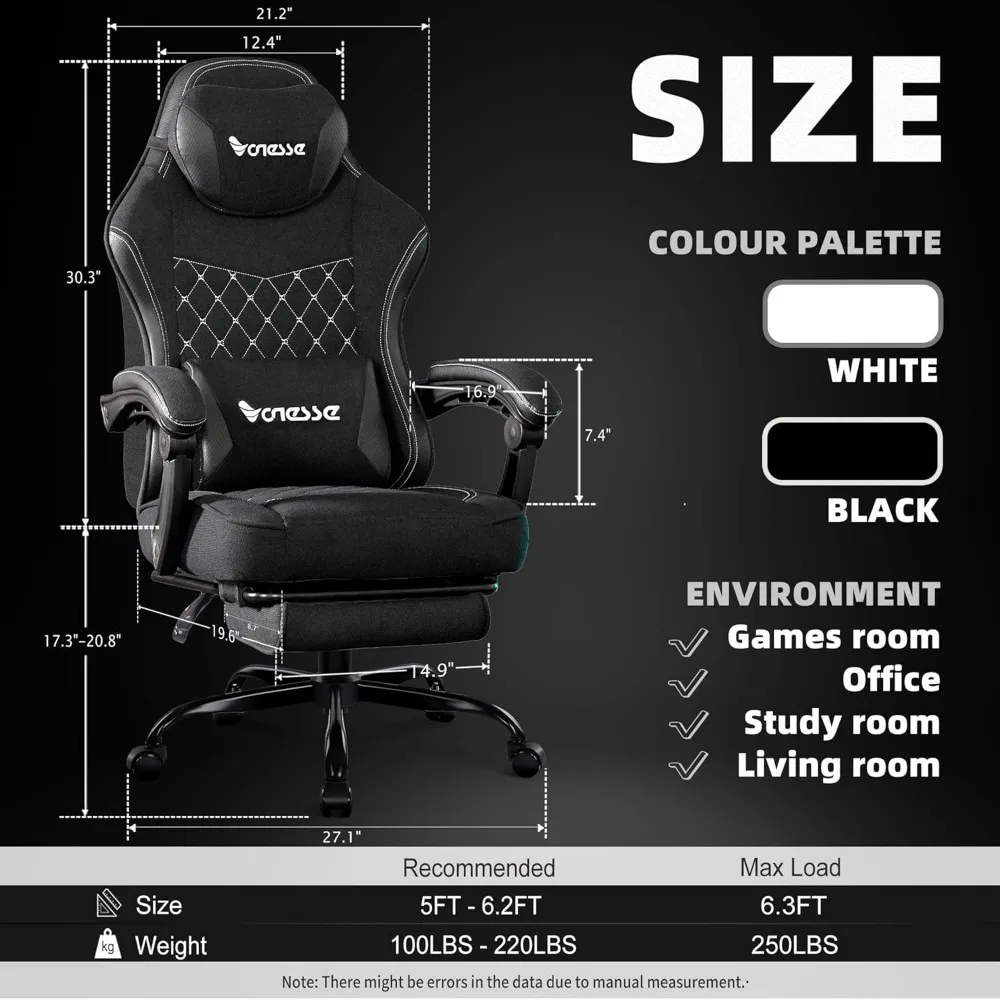 Gaming Chair, Computer Chair Fabric with Pocket Spring Cushion, Office Chair with Footrest and Massage Lumbar Support 3