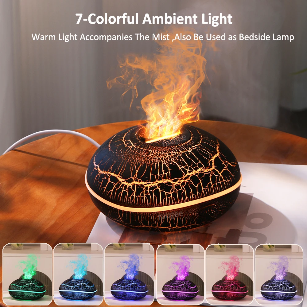 Aroma Air Humidifier Fire Flame Essential Oil Diffuser Ultrasonic Automatic Aromatherapy Fragrance Mist Maker With Night Light 3