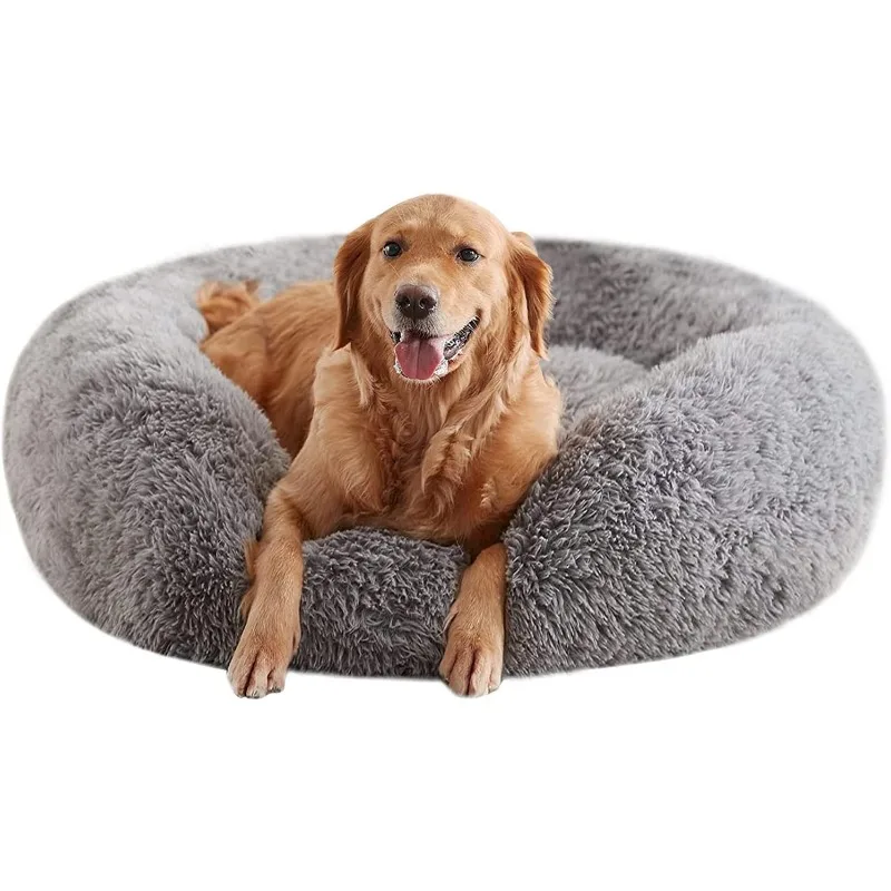 Dog Beds for Large Dogs, Calming Donut Dog Bed, Round Fluffy Beds, Plush Pet Bed for Dogs Up to 80Lbs, 34inch