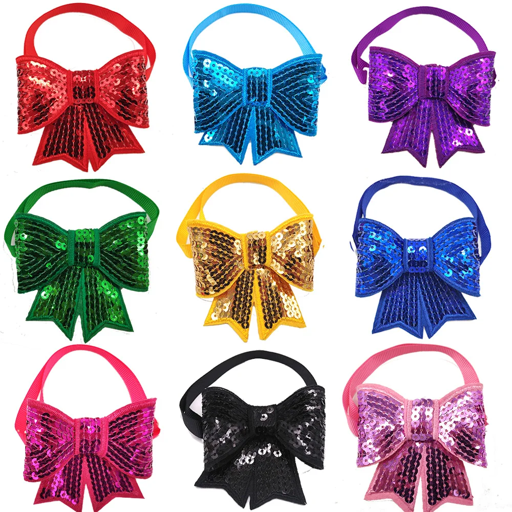 

10 Pcs Sequin Christmas Dog Bow Dog Bowknot Grooming Dog Bow Tie For Puppy Cat Adjustable Dog Collar Dog Accessories