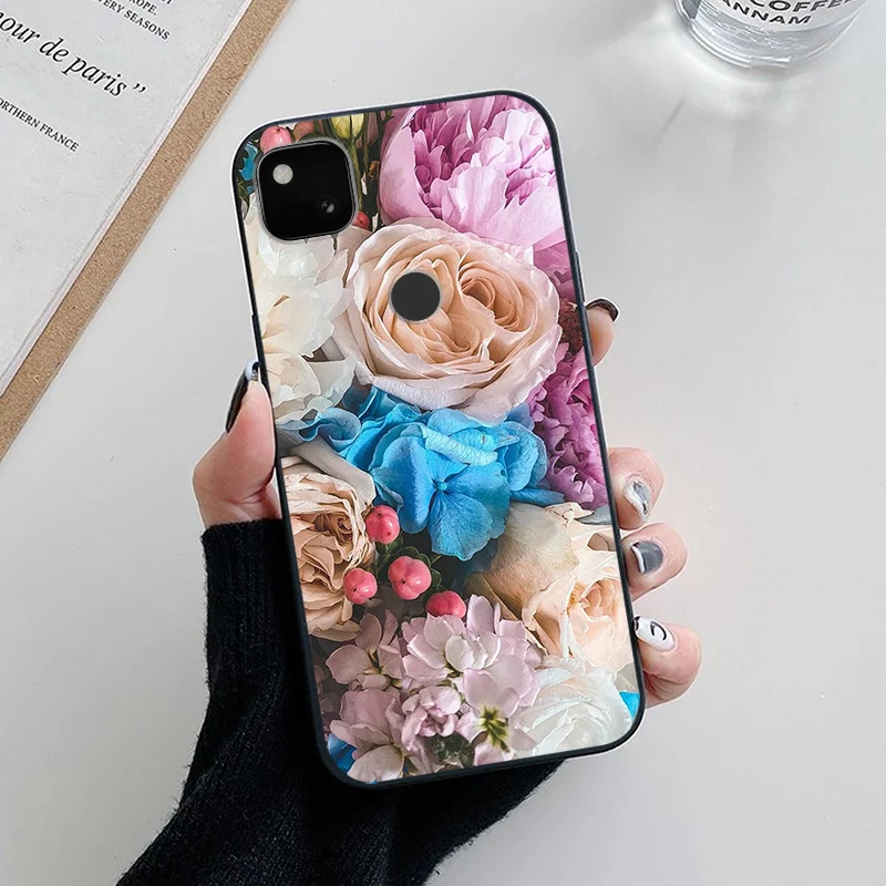 Floral Black Soft TPU Silicone Phone Case Cover