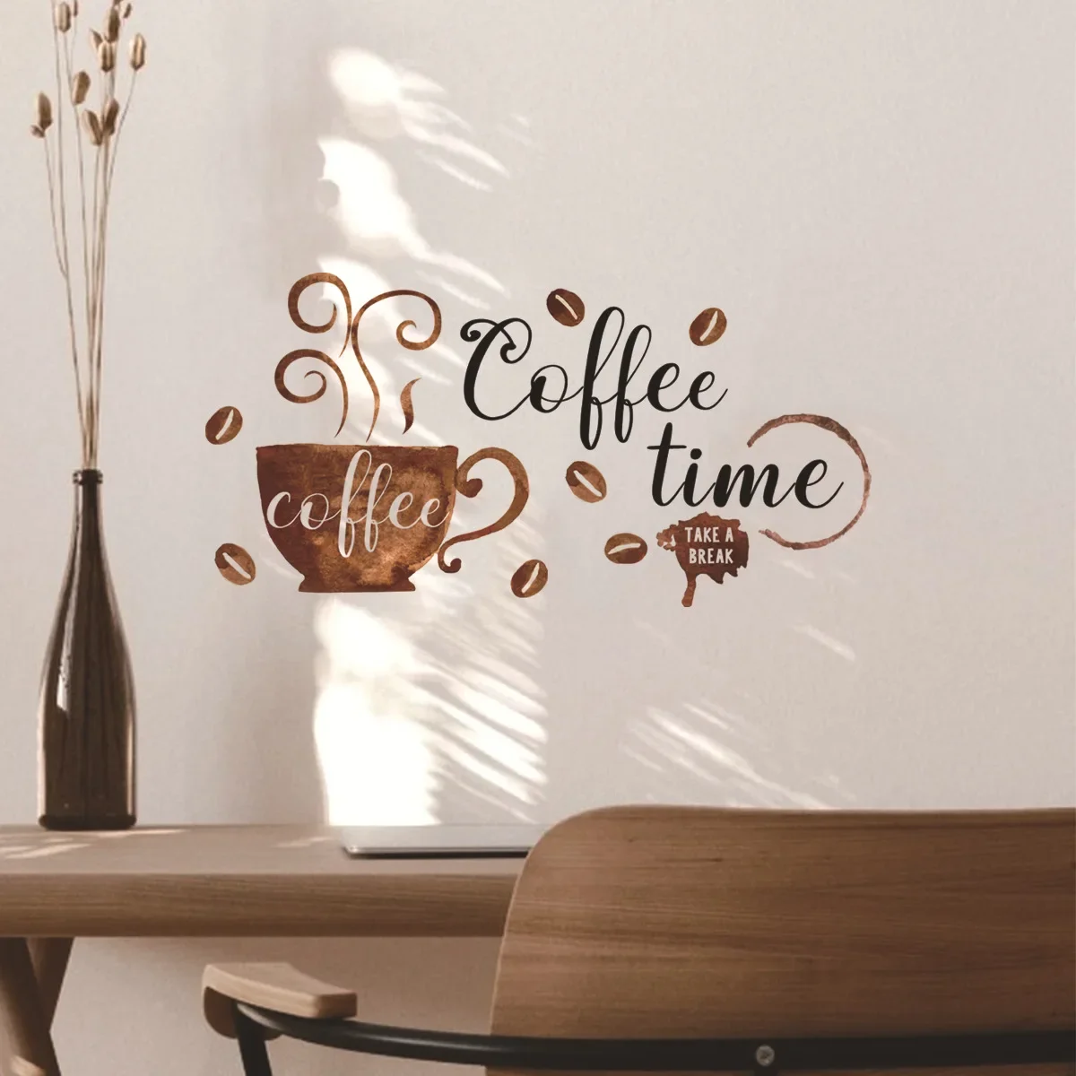 Creative Coffee Cup Pattern Wall Stickers Cafe Kitchen Bar Decor Cabinet Art English Home Decoration Self-adhesive Wallpaper wall stickers