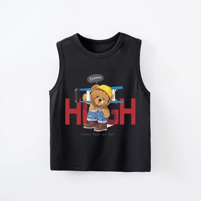Newborn Cute Cartoon Ladder Little Bear Children's Tank Top Boys And Girls Summer Sleeveless T-Shirt Tank Top Preschool T-Shirt