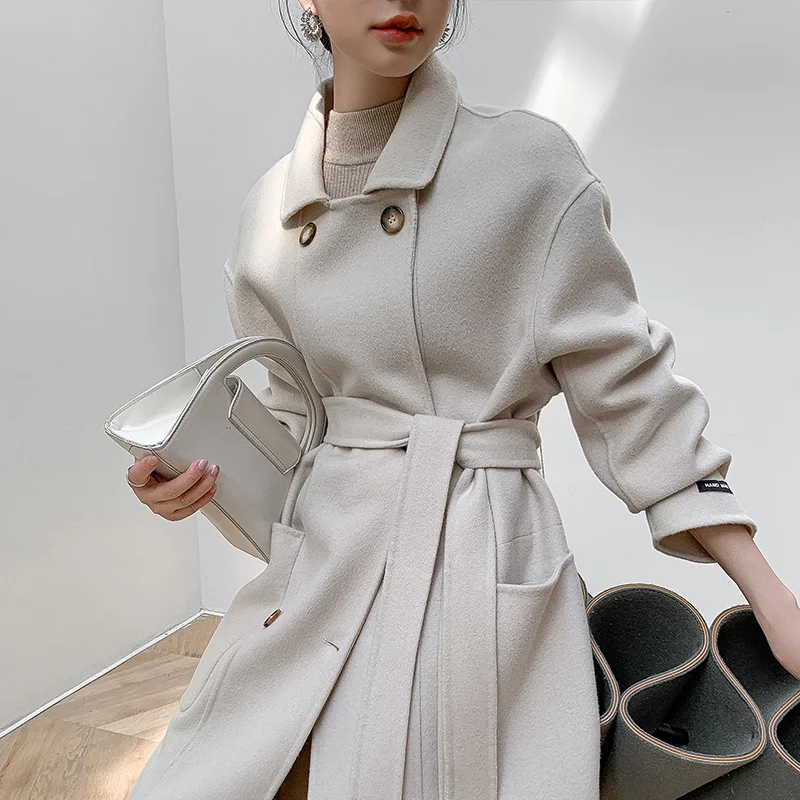 

Autumn and Winter New Double sided Women's Mid length Knee length High end Loose cashmere wool coat women's coat long MM