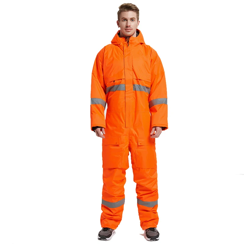 Winter Coveralls Men Waterproof Windproof Reflective Cotton Padded Hooded  Coveralls Thicken Thermal Work Uniform Hi Vis Workwear