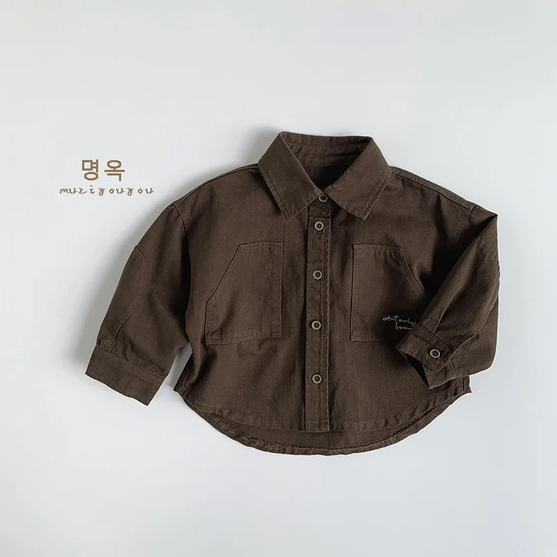 Spring New Children Long Sleeve Lapel Shirts Cotton Tops Baby Girls Loose Coat Boys Casual Versatile Shirts Kids Clothes