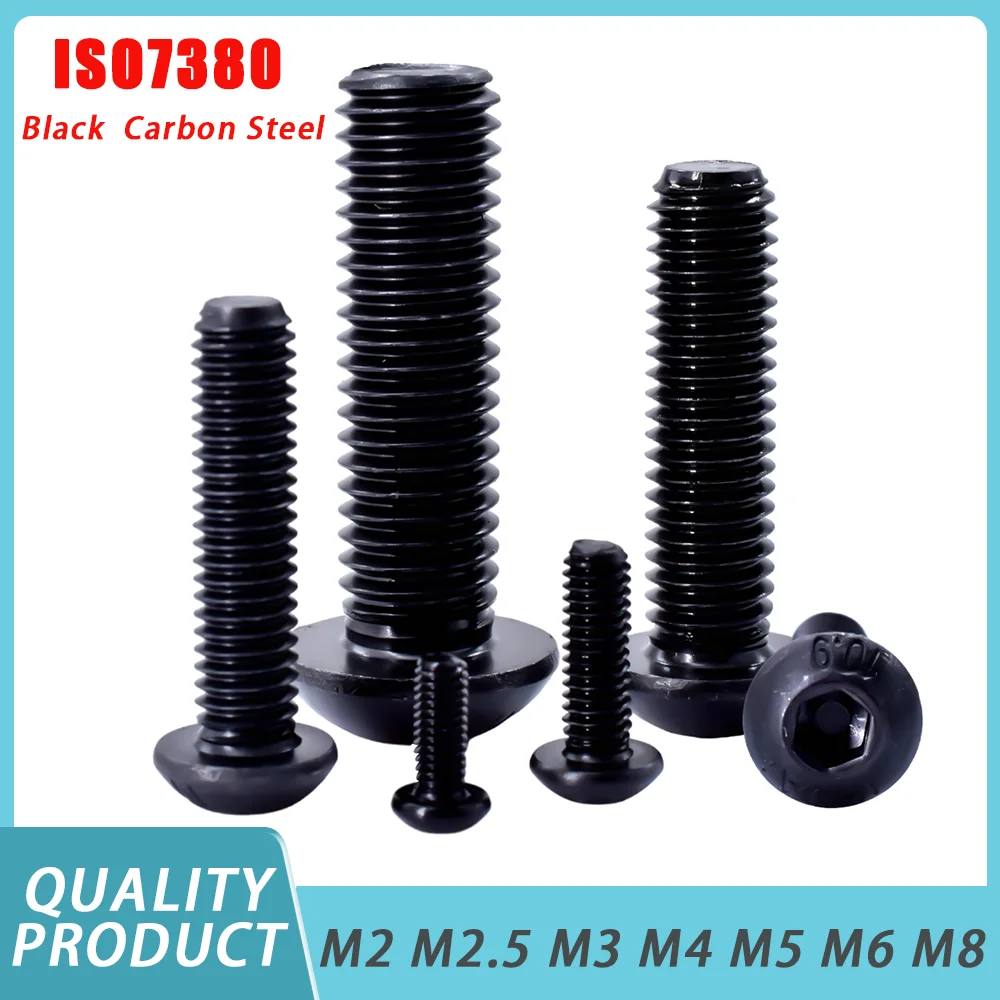 블랙 단추 육각 소켓 캡 헤드 나사, ISO7380, M2 M2.5 M3 M4 M5 M6 M8 등급 10.9 스틸 라운드 헤드 알렌 볼트 나사, 5-60 개