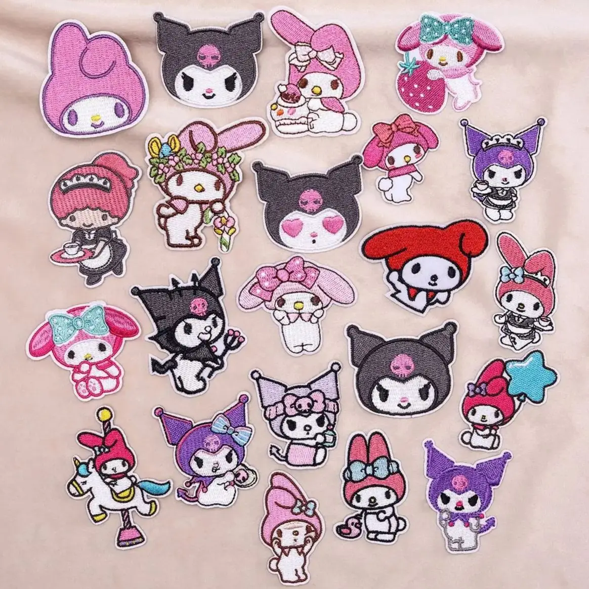 

22Pcs Cartoon Kuromi Anime Melody Applique For Sew Child Clothes Iron on Embroidery Patches DIY Kwaii T-shirt Coat Decor Badge