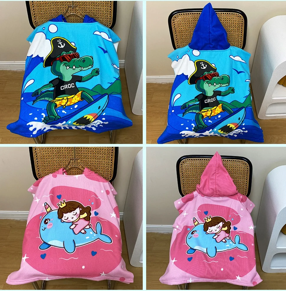 L Size Cotton Bathrobe for Children Large Beach Towels Poncho Surf Quick Dry Microfiber Terry Coth Kids Boy Girl Swimming with Hood