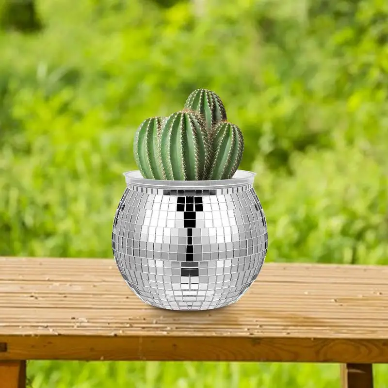 Mini Disco Ball Flower Pot Disco Ball Flower Vase Disco Planter Disco Ball Plant Holder Disco Planter Silver Mirror Glass Decor 3