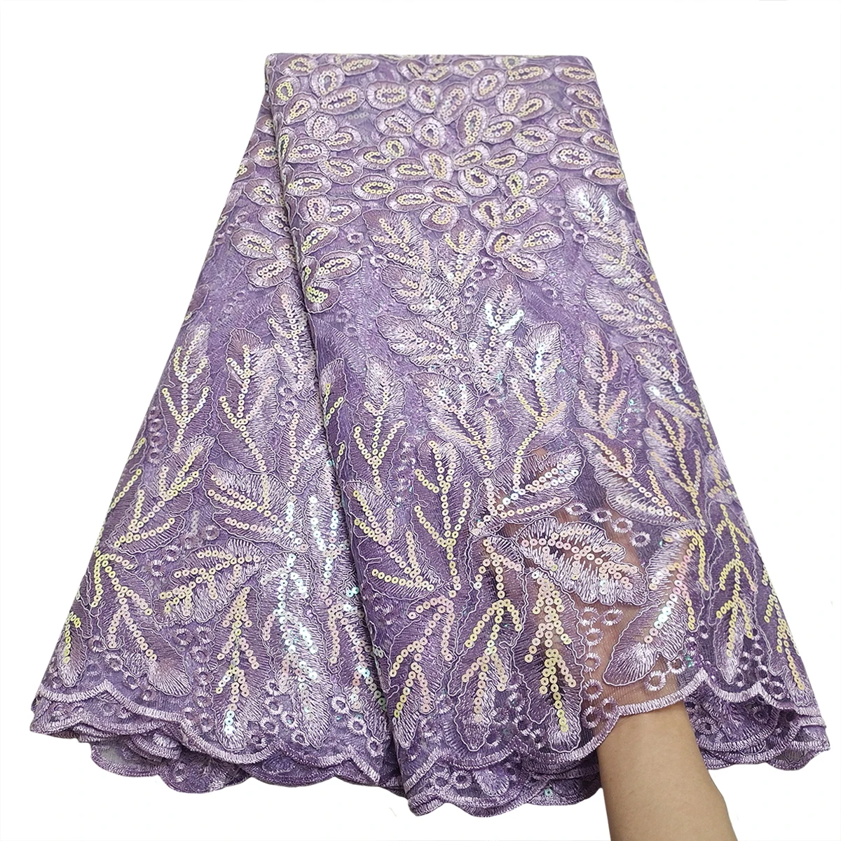 

Nigerian Women Party 5 Yards Sequins Embroidery French Tulle Lace Fabric