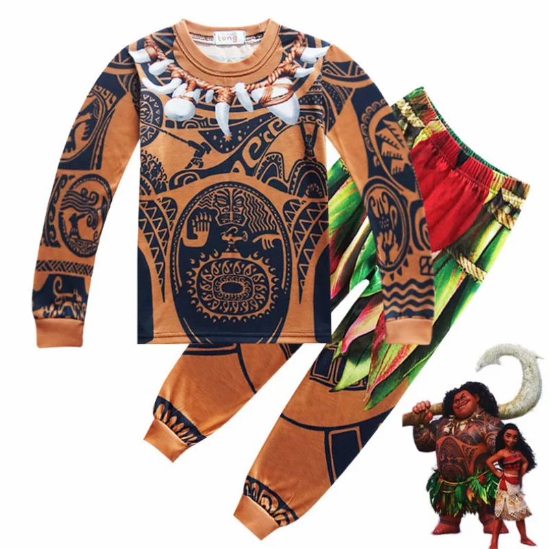 Cosplay Jumpsuit Superhero Cosplay Costume Kids Cosplay Costume Hot Moana Pajamas Maui Baby Clothes Vaiana Cosplay Winter Child Boutique Clothing Children Costume Toddler Boys SleepWear 3-10Y