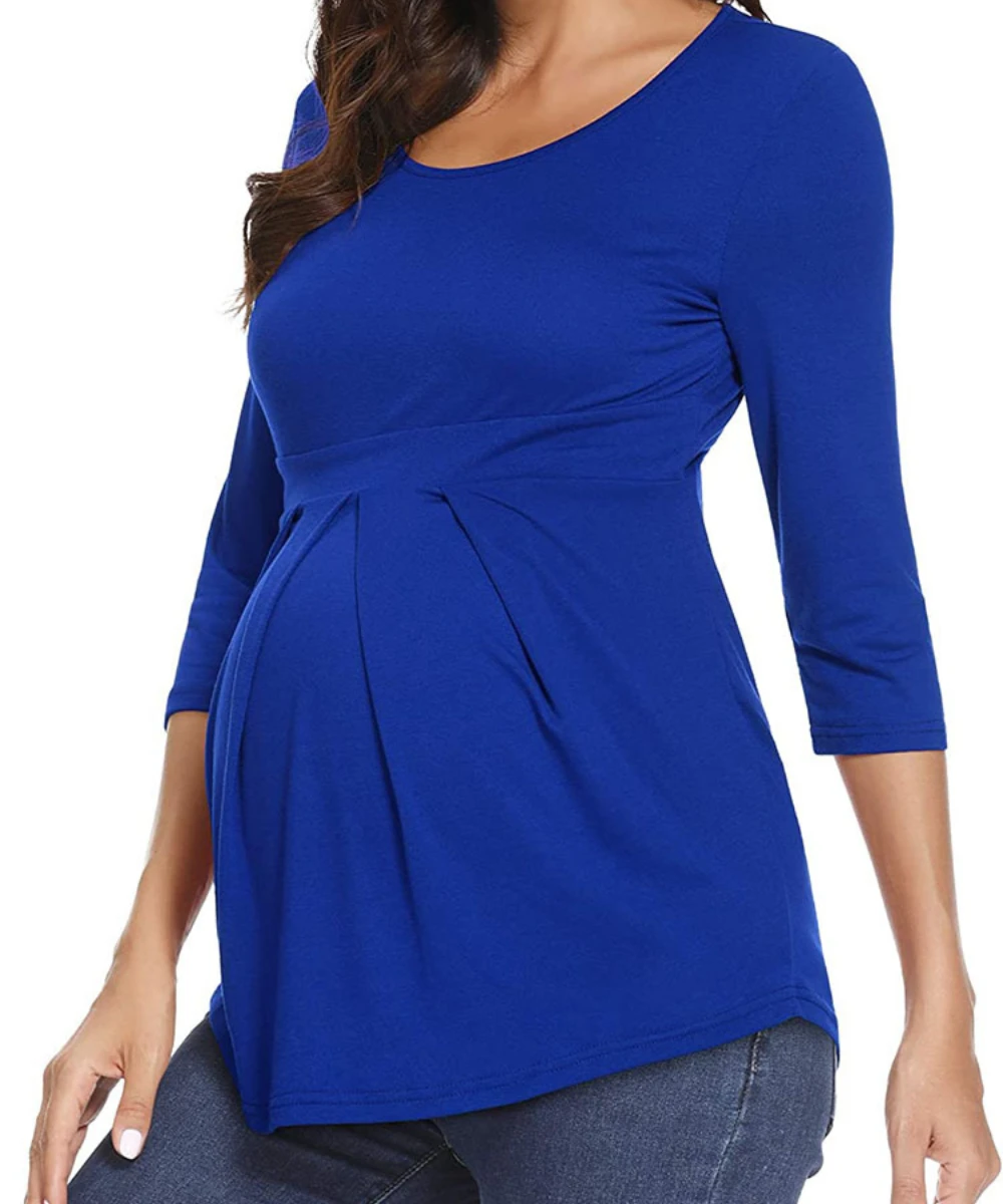 

Pure Cotton Maternity Solid Color Tops Short Sleeve T-Shirts Breastfeeding Clothes Postpartum Clothing Spring Autumn Pregnancy C