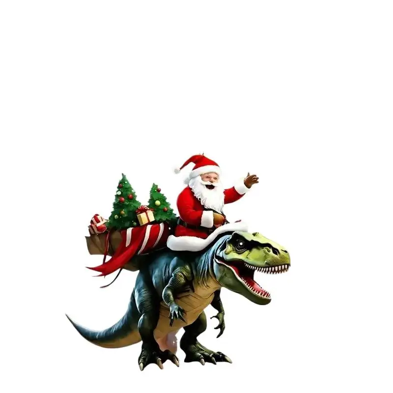 1pc Christmas Pendant Santa Claus On Dinosaur Ornament 2D Flat Acrylic Hanging Decoration For Christmas Tree Mantel Decor