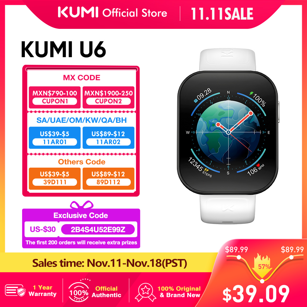 KUMI U6 1.96â³ AMOLED Screen GPS Smart Watch Bluetooth Call Compass Path Retracing Heart Rate Measurement Oximetry Men Women
