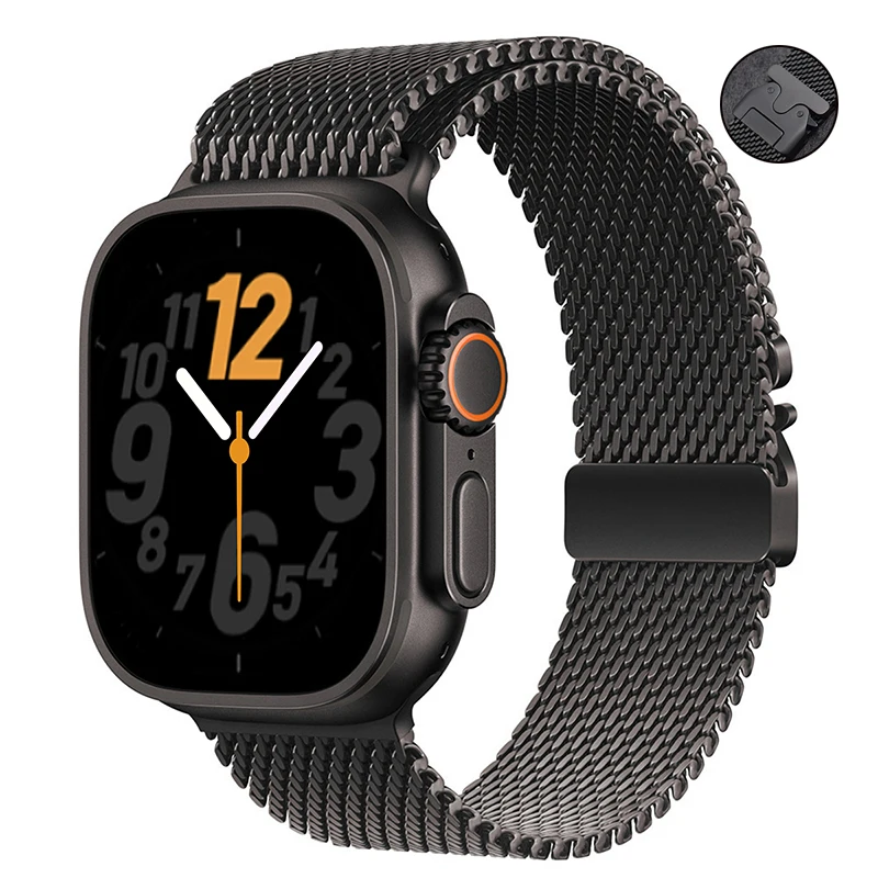 Natural Titanium Milanese Loop Strap with Parachute Buckle
