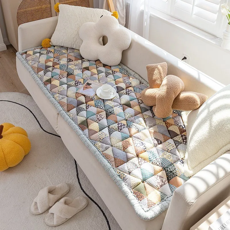 Retro Pastoral Style Sofa Cushion New Pure Cotton Non-slip Sofa Cushion Colored Anti Slip Thickening Anti Cat Scratch Sofa Cover 6