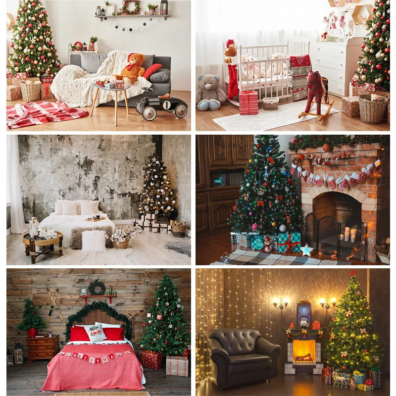 

SHUOZHIKE Art Fabric Christmas Day Photography Backdrops Prop Christmas Tree Festival Theme Photo Studio Background SHT-03