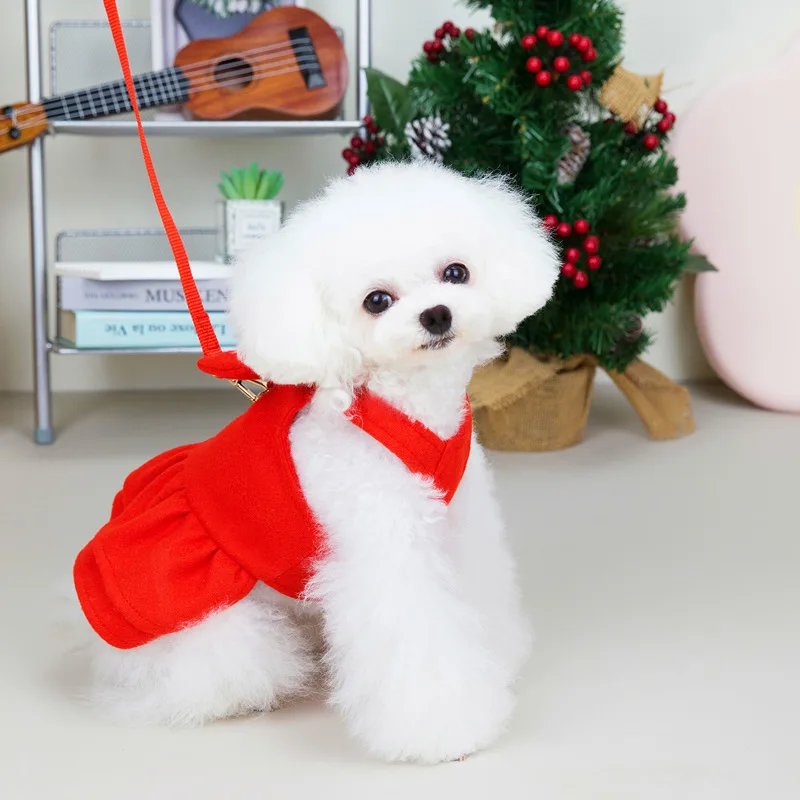 Warm Fleece Dog Princess Dress Autumn Winter Pet Skirt Traction Ring Small Dogs Cats Puppy Yorkies Maltese