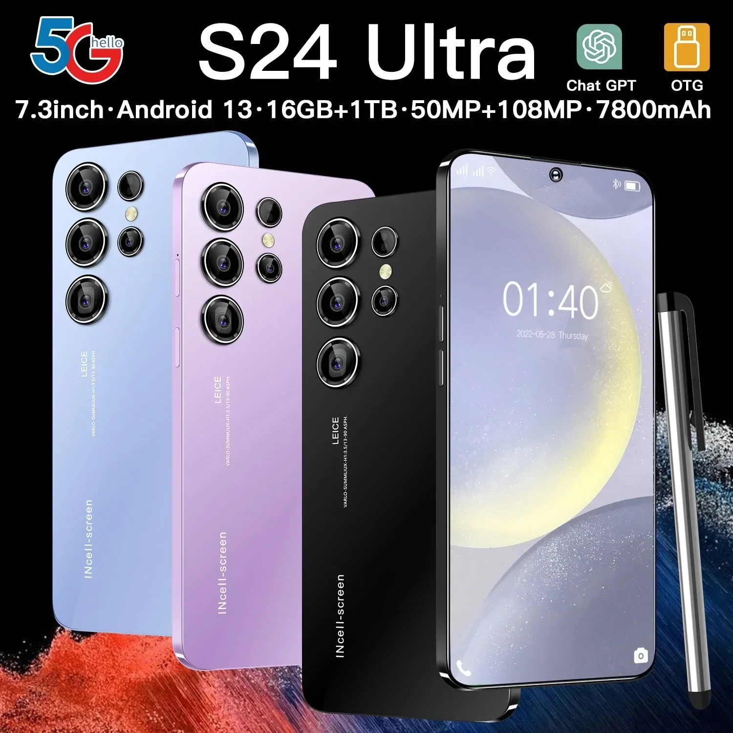 

Новый смартфон S24, оригинальный телефон, Android, полный экран 7,3 дюйма, Face ID, 16 ГБ + 1 ТБ