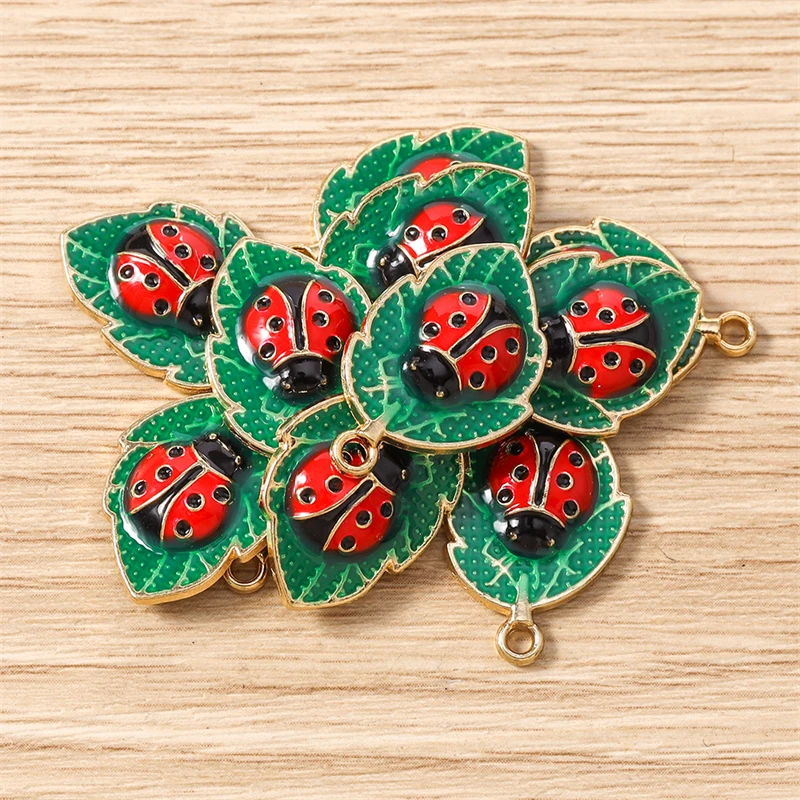 10 Stück süße Insekt Marienkäfer Charms Emaille Baum Blatt Charms Anhänger für DIY Halskette Ohrringe Armband Schmuckherstellung Zubehör – Detail 7