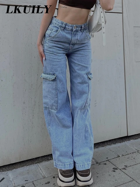 Women High Waist Wide Leg Baggy Jeans Side Pocket Vintage Y2K Cargo Pants  Boyfriend Loose Trousers Streetwear Fashion Overalls - AliExpress