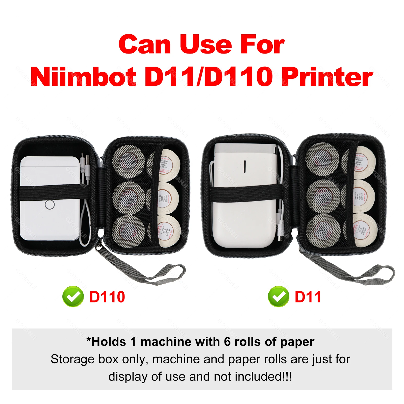 Niimbot D110 D101 D11 Protective Case Anti Falling Carry Bag Lable Paper Storage Bag with Zipper Grey Black