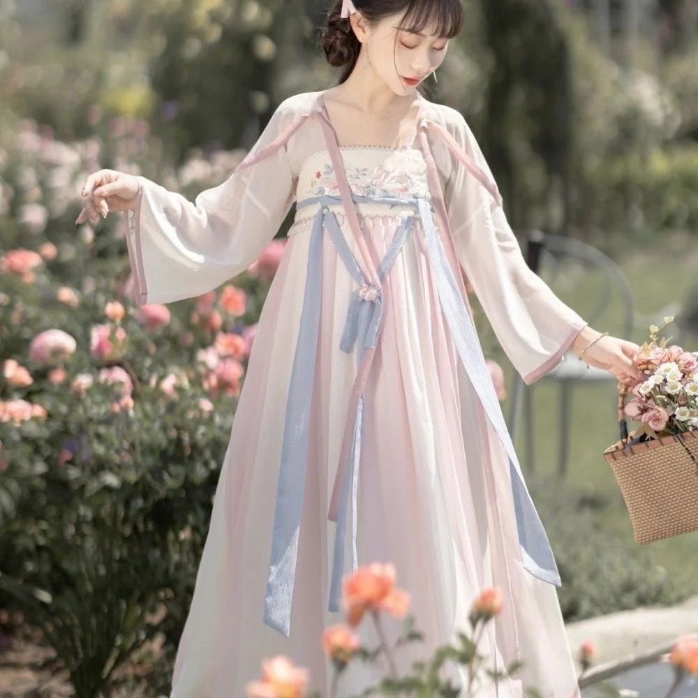Chinese Han Element Improvement Hanfu Ancient Style Sweet Daily Dress Summer Pink Kawaii Dresses Fairy Lolita
