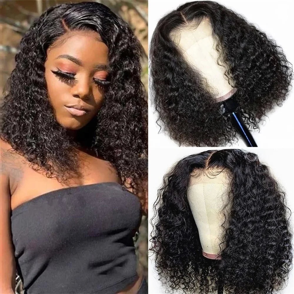 

13x6 Frontal Lace Wig Bob Wigs Deep Wave 14 Inch Short Curly Bob Wig Human Hair Glueless HD Lace Front Wigs Deep Wave Curly Bob