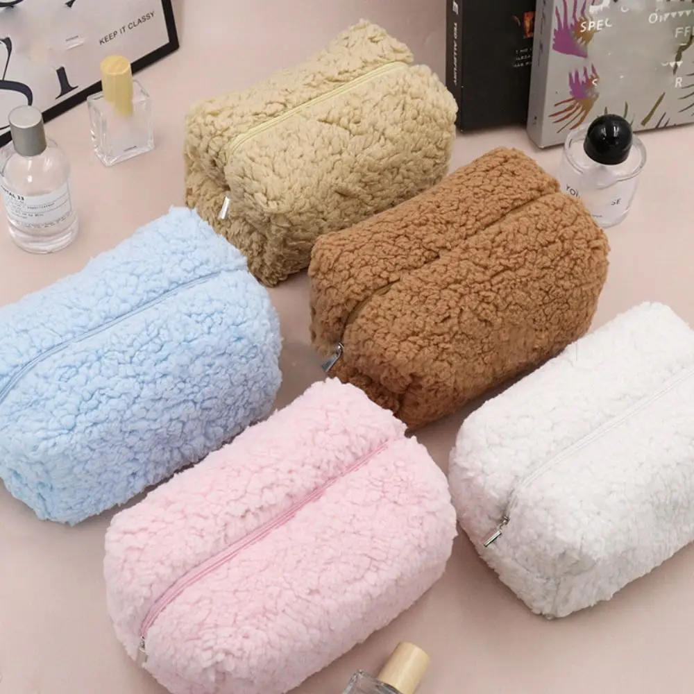 

Plush Cosmetic Storage Bag New Solid Color Multi-function Plush Makeup Organizer Pencil Case Storage Bag