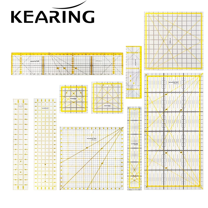 

Kearing Acrylic Quilting Ruler and Template Transparent Fabric Cutting Ruler with Clear Grid Lines for Tailor Sewing Patchwork