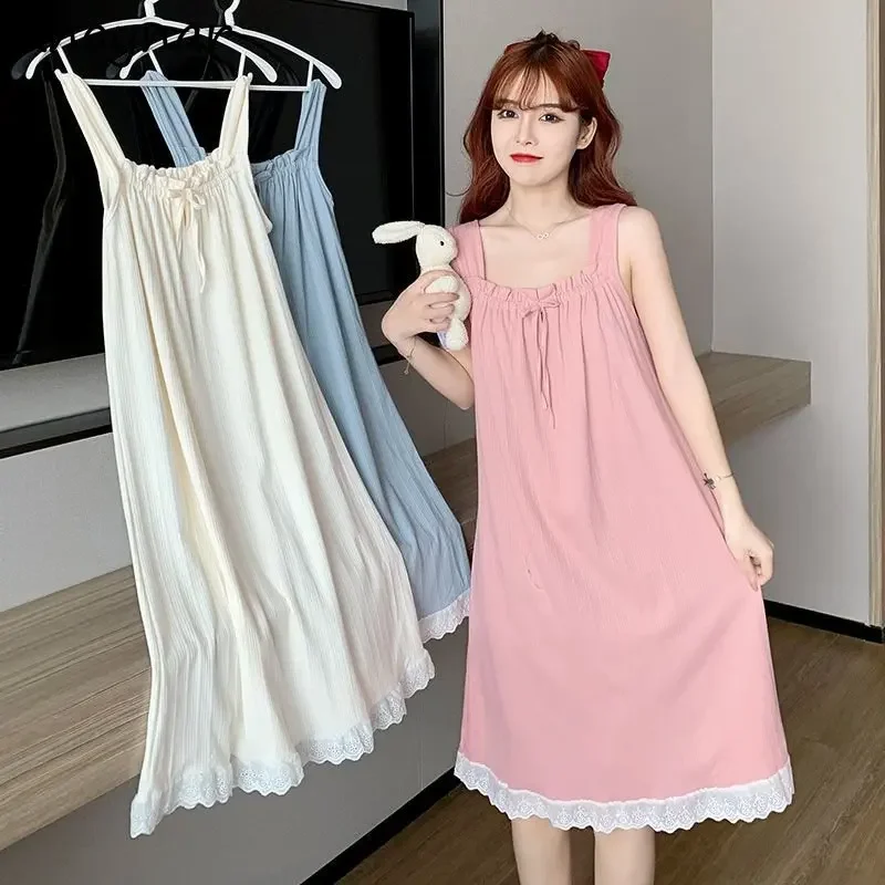 

Nightgowns Women Sleeveless Kawaii Midi Hotsweet Japanese Style Home Thin Casual Summer Loose Ins Comfortable Female Sleepwear