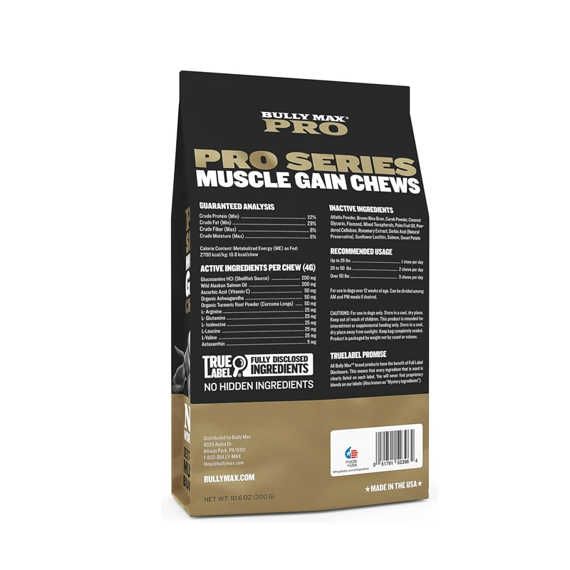 BULLY MAX PRO Power Chews For Dogs, Increase Strength Muscle-building Weight Gain, Skin, Coat 11-in-1 Performance Health Support