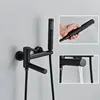 Matte Black Bathtub Faucet Wall Mounted Bathroom Shower Mixer Tap With Swivel Tub Spout  Long Spout Tub Crane Single Handle 3