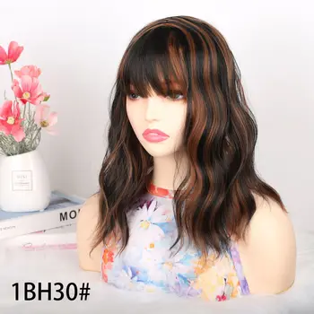 Clip per parrucchino con onda d'acqua sciolta in soffice topper per capelli sintetici con frangia delicata Parrucchino per capelli sintetici per donne e ragazze
