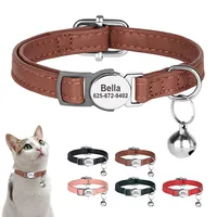 Custom Cat Collar PU Leather Cats Collars Necklace Safety Breakaway Pet Kitten Puppy Collars Anti-lost for Cats Free Engraved 1