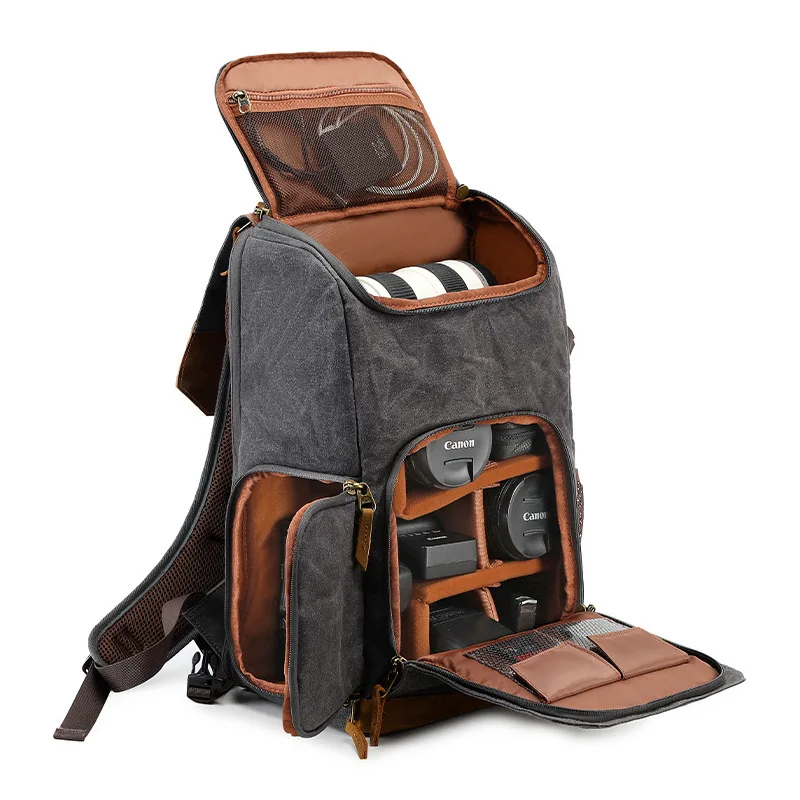 Borsa fotografica a doppia tracolla, zaino da esterno per fotocamera reflex micro a obiettivo singolo, impermeabile, borsa per computer da 17 pollici - immagine 2