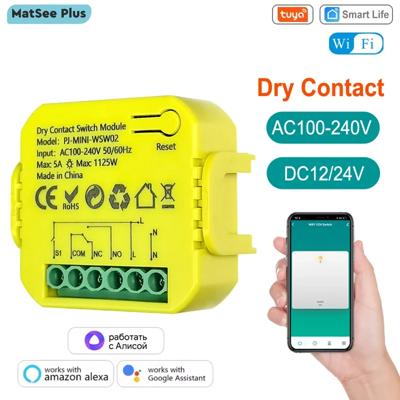 ZYWUOY Tuya Smart Light Switch Mini Modulo Fai Da Te, Wifi Zero Contact Dry- Connect Interruttore Intelligente A Bassa Tensione Per La Maggior Parte Delle Scatole Di Installazione (DC32V