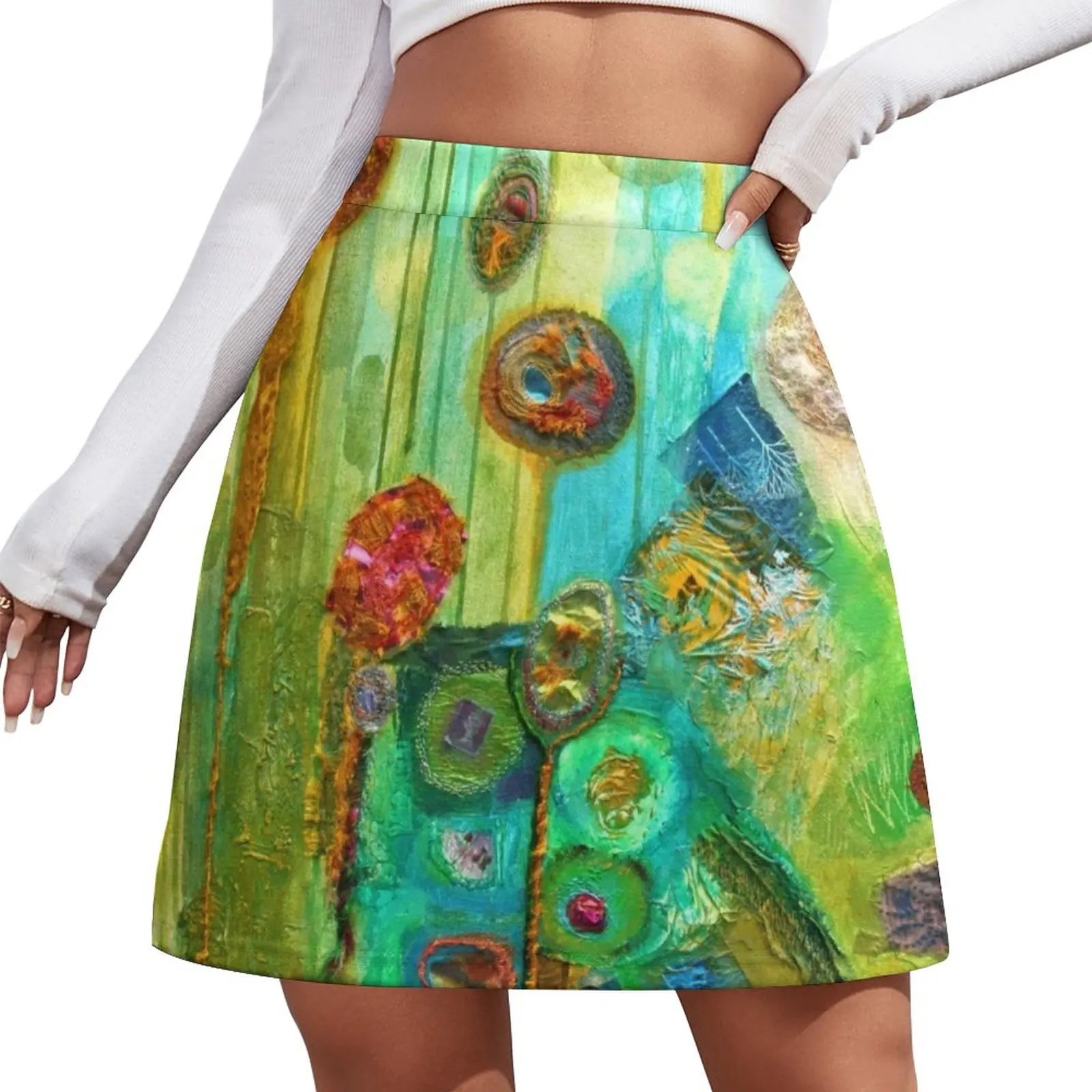

Contrasting Variations in green, blue and pink Mini Skirt 90s aesthetic Female clothing elegant skirts for women
