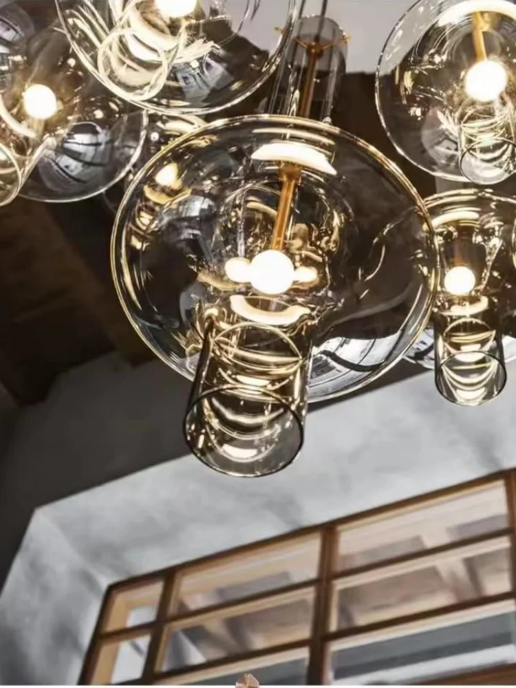 Smoke Ash Amber Glass Tube Pendant Light Dining Room Bedroom Bedside Kitchen Lamp LED Long Line Chandelier 5