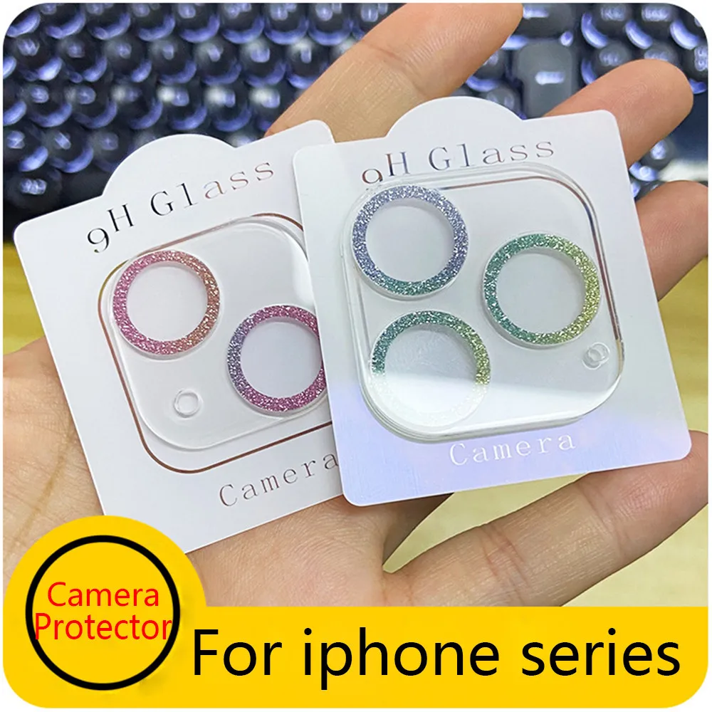 Glitter Camera Glass for iPhone 14 13 12 11 pro max Clear Protective Diamond Back Lens Protector Screen Protector for iphone 14 Plus_voghion.com